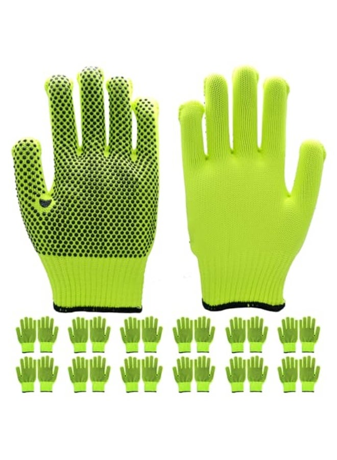 KASTWAVE Safety Work Gloves, 12 Pairs High Visibiliby Cotton Work Gloves with Anti-slip Dots for Men Women, Breathable Cotton Knit Grip Gloves for Gardening Warehouse Construction Mechanic, One Size - Image 1