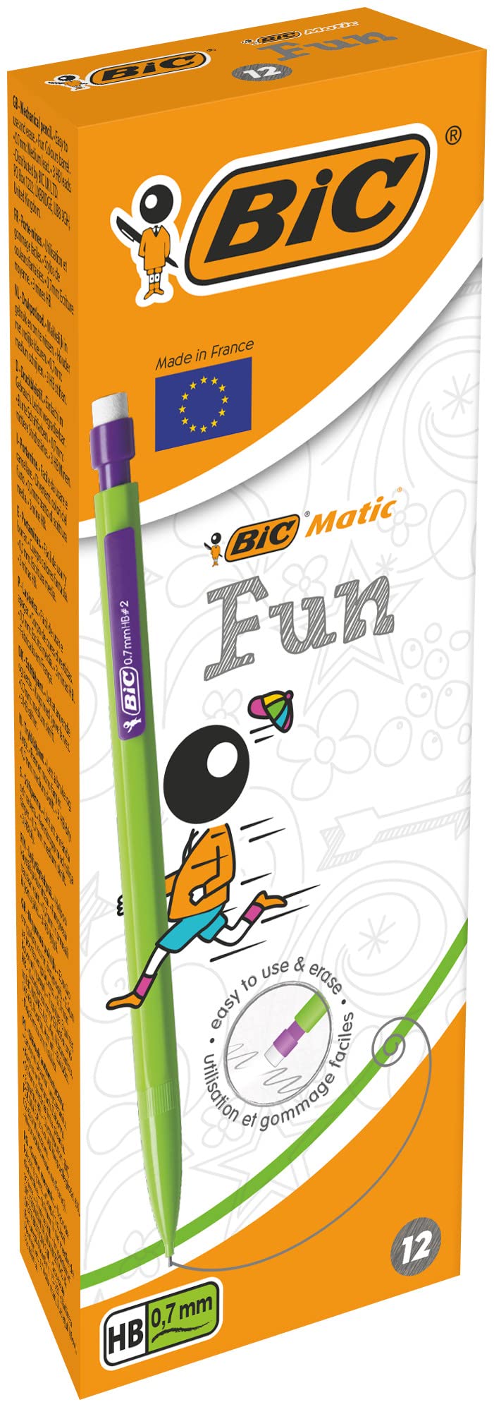 Bic Matic Fun 0.7mm Mechanical Pencils - Assorted Colours, Box of 12,Yellow,Blue,Green,White - Image 1