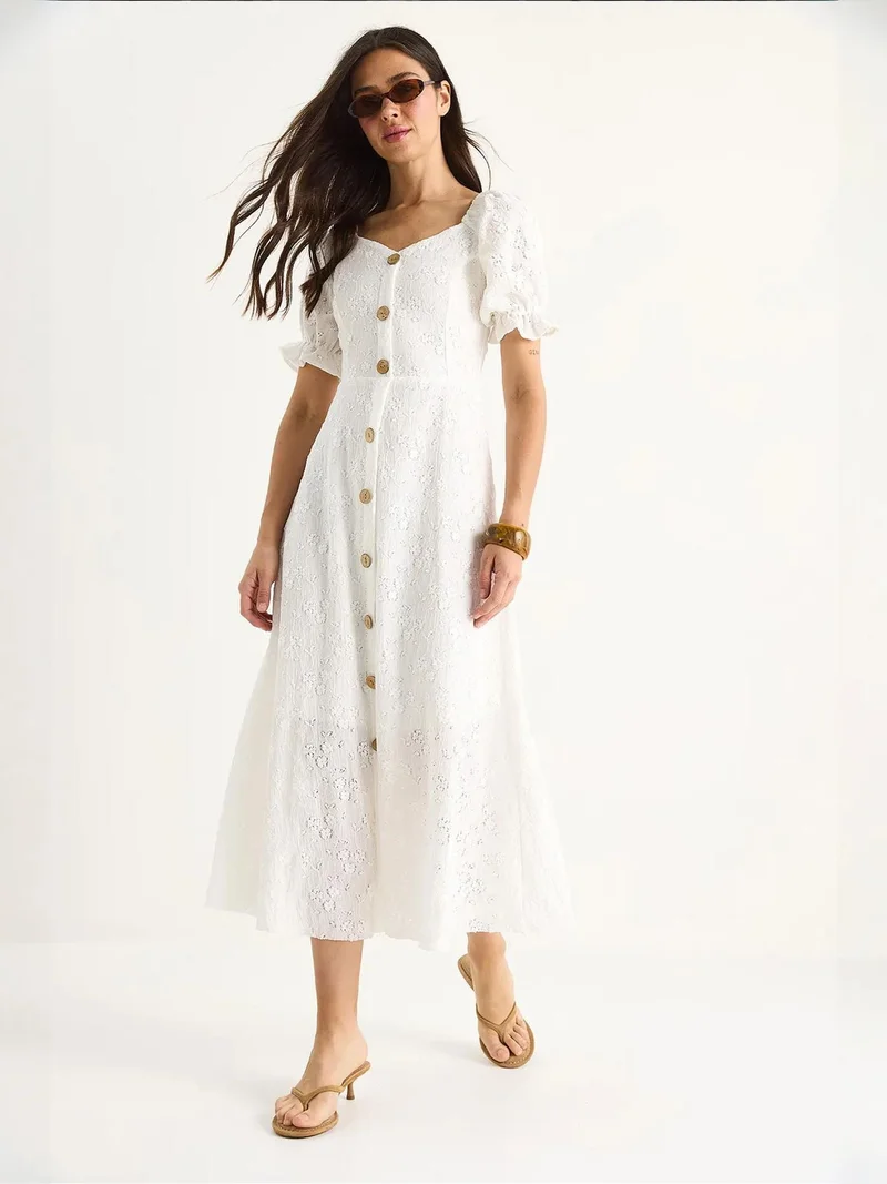 Bianco Lucci LUCCI Floral Midi Dress with Square Collar