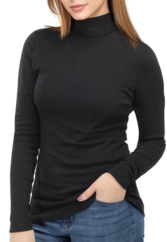 NY Threads Women's Turtleneck Long Sleeve Shirt Slim Fit Thermal Base Layer Tops 1 Pack, Large, Black - Image 2