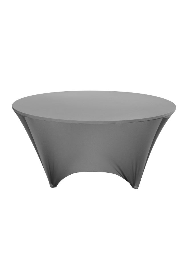 Restaurantware Table Tek 72 x 30 Inch Round Table Covers, 10 Washable Spandex Tablecloths - Wrinkle-Free, Durable, Charcoal Gray Polyester Fitted Tablecloths, For Parties, Banquets, or Weddings  - Image 1