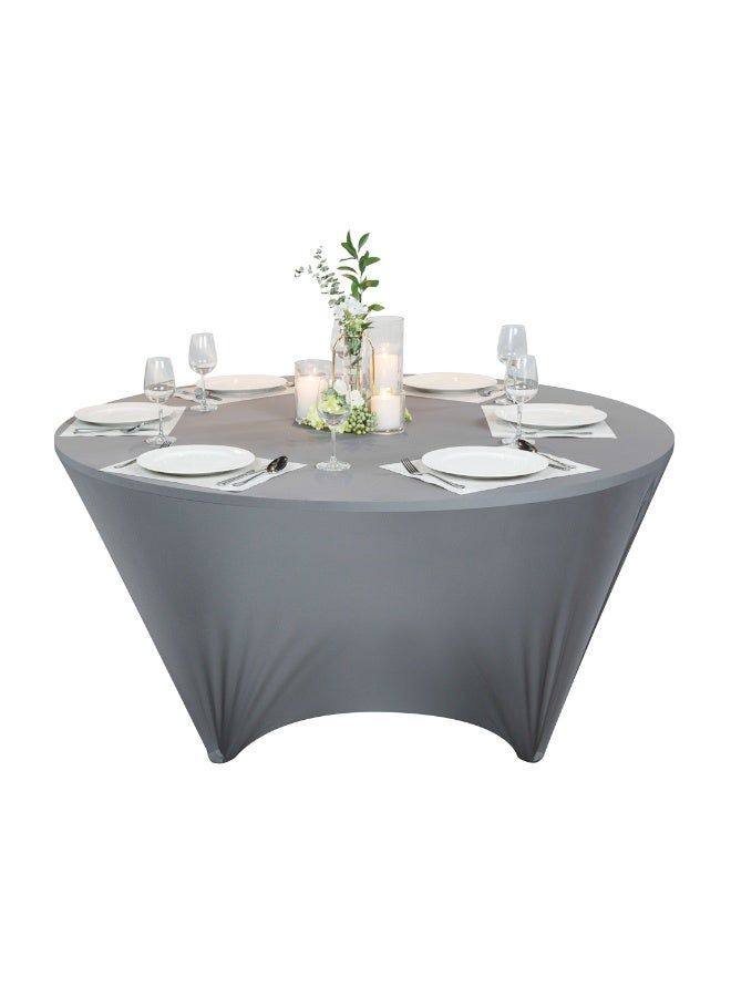 Restaurantware Table Tek 72 x 30 Inch Round Table Covers, 10 Washable Spandex Tablecloths - Wrinkle-Free, Durable, Charcoal Gray Polyester Fitted Tablecloths, For Parties, Banquets, or Weddings  - Image 2