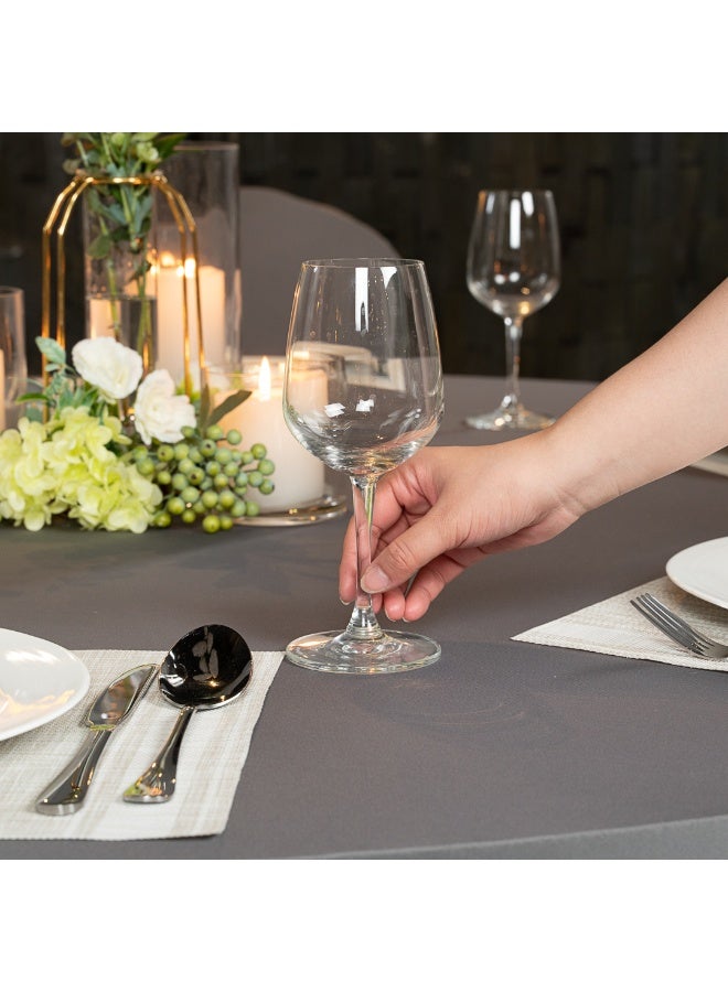 Restaurantware Table Tek 72 x 30 Inch Round Table Covers, 10 Washable Spandex Tablecloths - Wrinkle-Free, Durable, Charcoal Gray Polyester Fitted Tablecloths, For Parties, Banquets, or Weddings  - Image 4