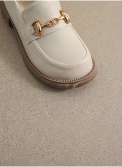 Loquat Preppy Soft Soled Leather Shoes Beige  - Image 2