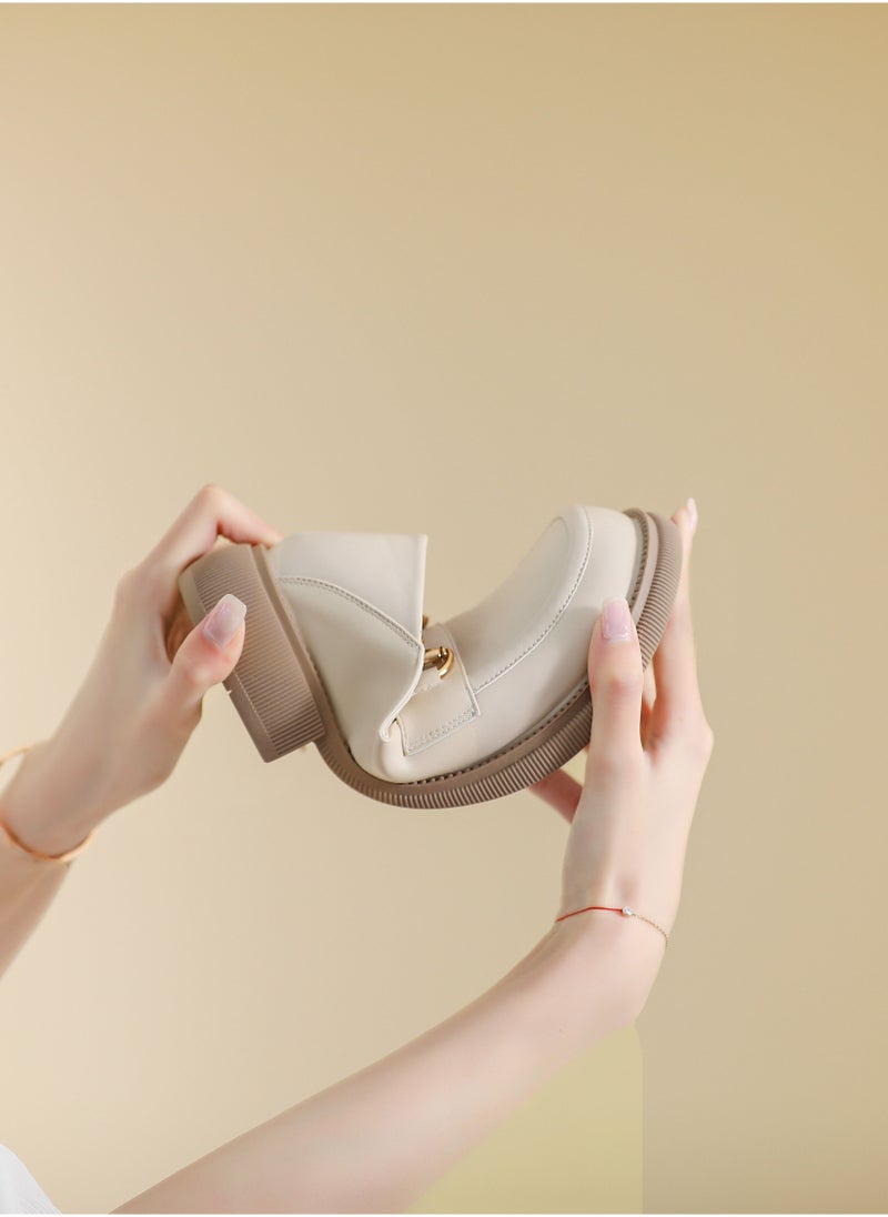 Loquat Preppy Soft Soled Leather Shoes Beige  - Image 1