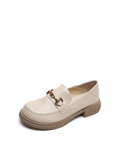 Loquat Preppy Soft Soled Leather Shoes Beige  - Image 3
