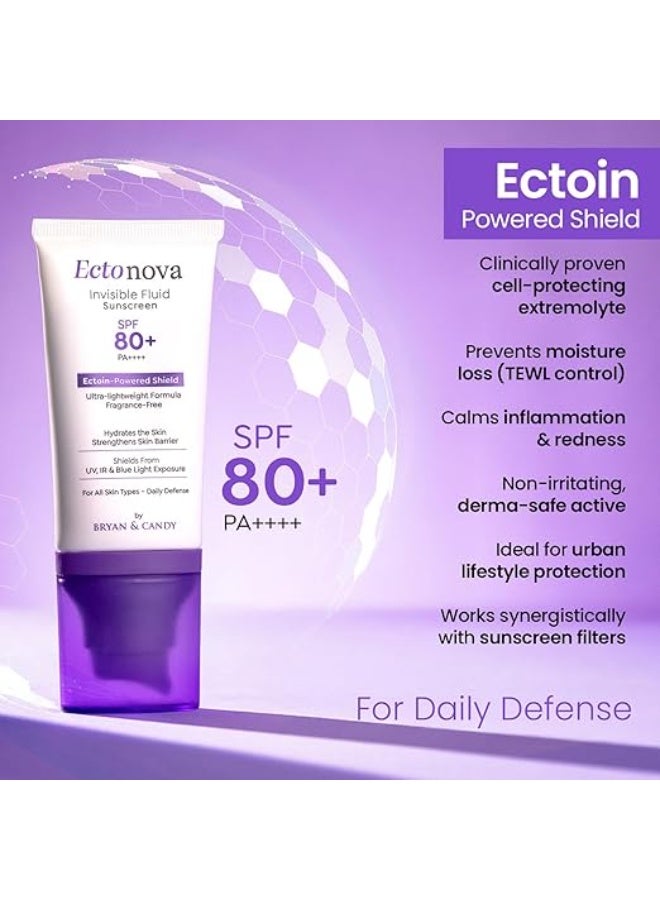 بريان & كاندي واقي الشمس Bryan & Candy Ectonova بمعامل حماية SPF 80+ PA++++ | سائل غير مرئي يحتوي على الإكتوين (Ectoin) | حماية واسعة النطاق من الأشعة فوق البنفسجية (UV) والأشعة تحت الحمراء (IR) والضوء الأزرق | تركيبة خفيفة للغاية، خالية من العطور، ولا تسبب تهيج البشرة (50 مل) - Image 4