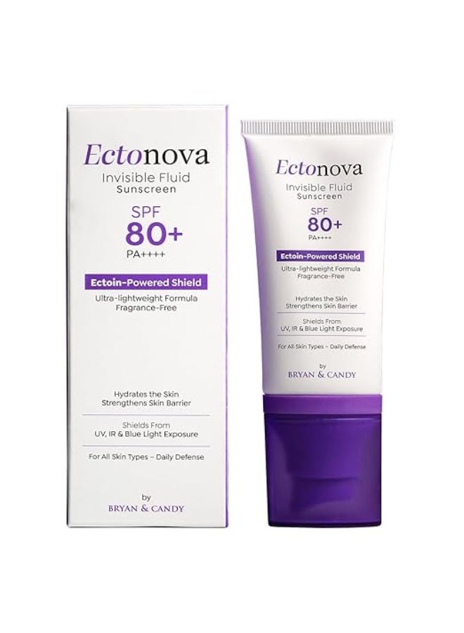 بريان & كاندي واقي الشمس Bryan & Candy Ectonova بمعامل حماية SPF 80+ PA++++ | سائل غير مرئي يحتوي على الإكتوين (Ectoin) | حماية واسعة النطاق من الأشعة فوق البنفسجية (UV) والأشعة تحت الحمراء (IR) والضوء الأزرق | تركيبة خفيفة للغاية، خالية من العطور، ولا تسبب تهيج البشرة (50 مل) - Image 1
