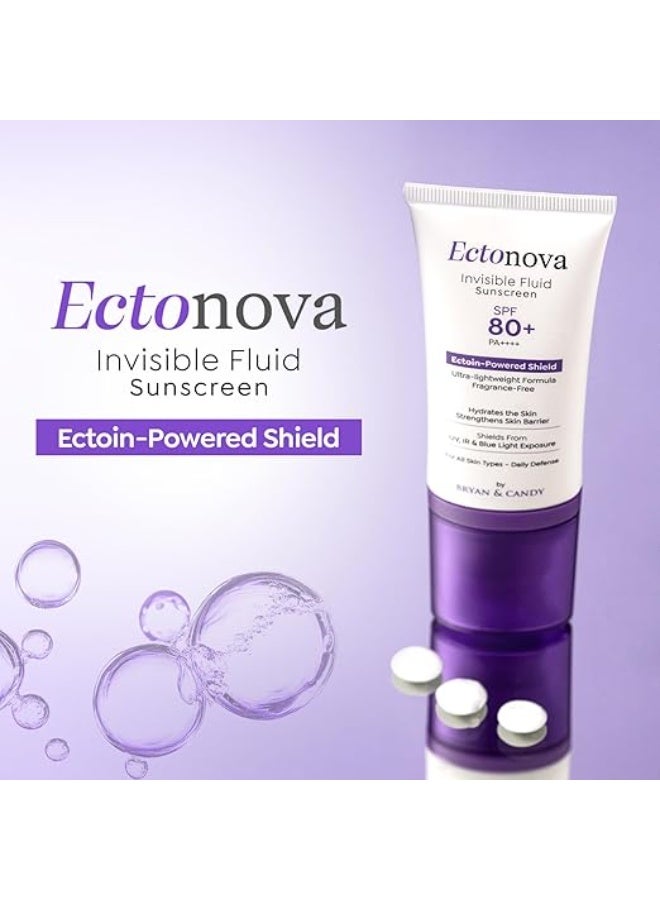 بريان & كاندي واقي الشمس Bryan & Candy Ectonova بمعامل حماية SPF 80+ PA++++ | سائل غير مرئي يحتوي على الإكتوين (Ectoin) | حماية واسعة النطاق من الأشعة فوق البنفسجية (UV) والأشعة تحت الحمراء (IR) والضوء الأزرق | تركيبة خفيفة للغاية، خالية من العطور، ولا تسبب تهيج البشرة (50 مل) - Image 2