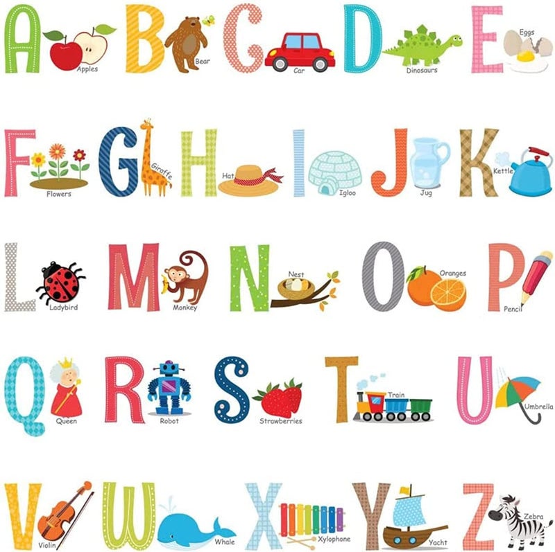 bpa Alphabet ABC with Pictures Kids Wall Stickers Wall Decals Peel and Stick Removable Wall Stickers for Kids Nursery Bedroom Living Room (Small) decor - Image 1