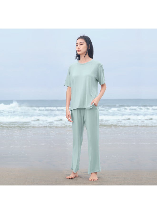 Agentmuse Naked Feel Pajamas For Women, Tencel Modal Couple Loose Short-sleeve Long Pants Loungewear Set 868t Tranquil Green L