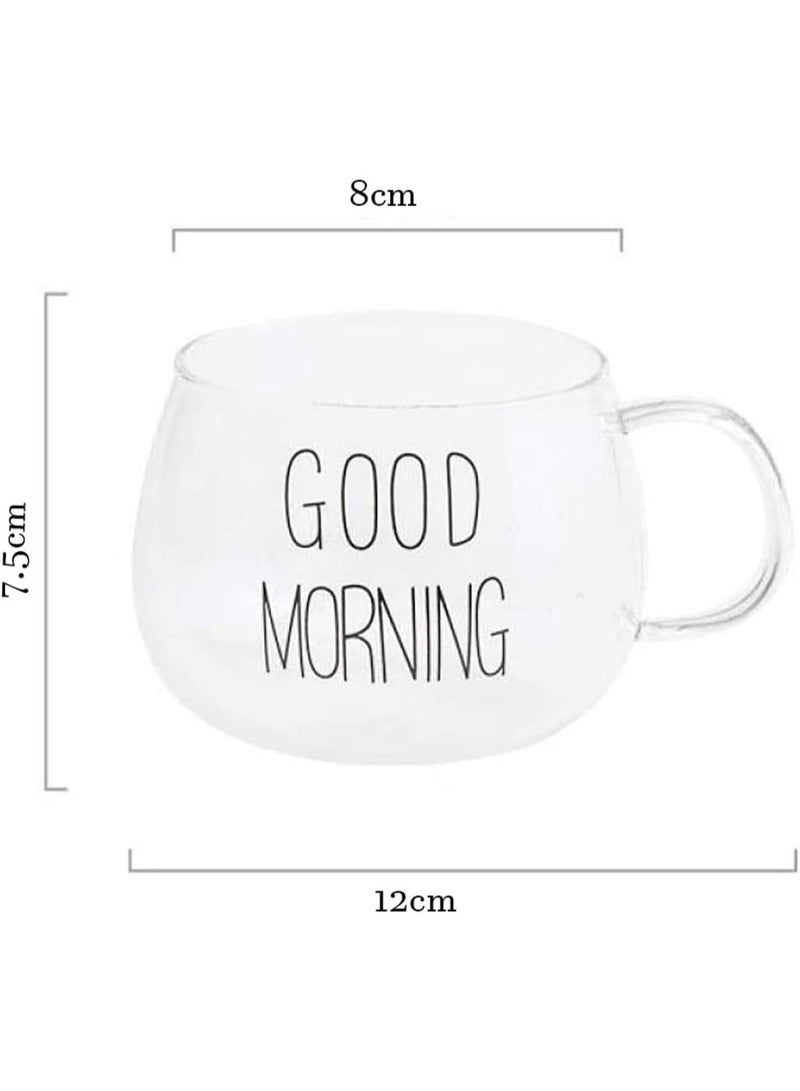 2Pcs Large Clear Glass Mug with Good Morning Words, Suitable for Christmas Gifts, Coffee and Tea - Clear Glass Cup Set - Clear Ice Cream Mug - Coffee and Tea Mug with Good Morning Words Printed - Suitable as a Desk Decor - Perfect for Enjoying Coffee and Juices - Image 3