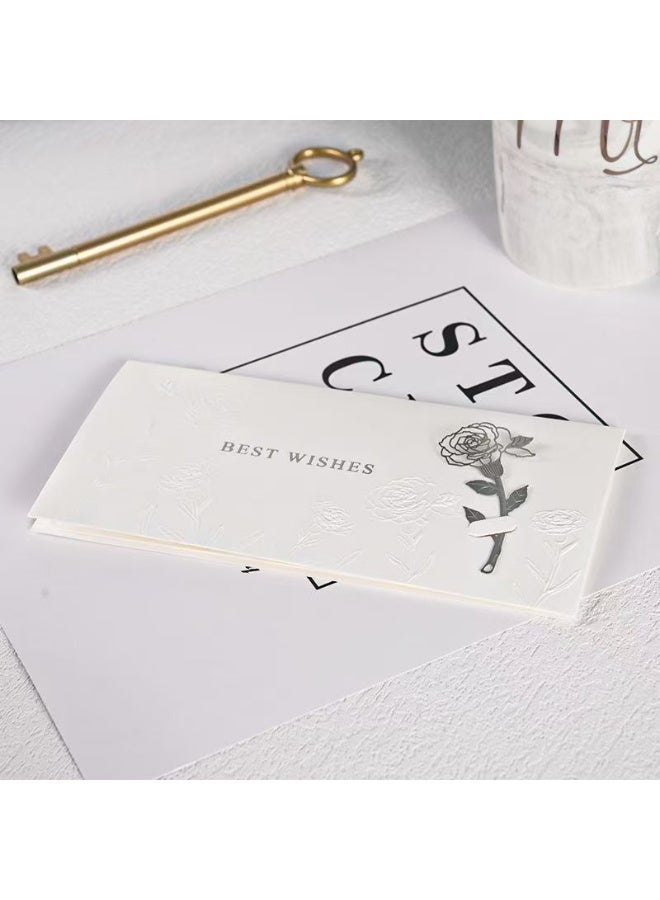 Bookmark Card，Best Wishes Card,Rose bookmark greeting card， Unique Party Supplies Creative Message Blessing Card DIY Decoration Handmade Greeting Card(8.8×17.5cm)（White） - Image 1