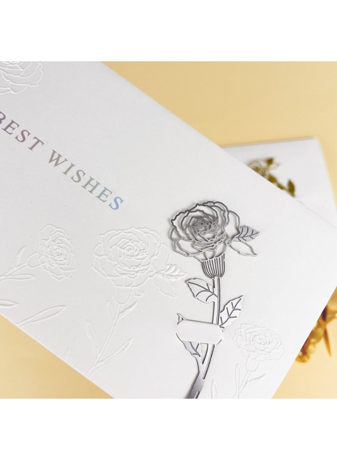 Bookmark Card，Best Wishes Card,Rose bookmark greeting card， Unique Party Supplies Creative Message Blessing Card DIY Decoration Handmade Greeting Card(8.8×17.5cm)（White） - Image 2