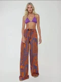 HICCUP Printed Wide Leg Pants with Drawstring