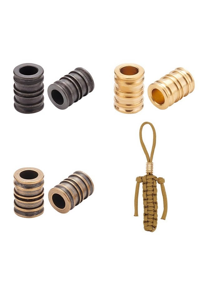 NBEADS 6 Pcs Lanyard Beads Paracord Bracelet Beads, Groove Column European Brass Beads Metal Loose Spacer Beads for Jewelry EDC String Pendant Parachute String Tool - Image 1