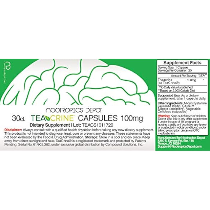 Nootropics Depot TeaCrine Capsules | 100mg | 30 Count | Theacrine Supplement | Coffee Alternative | Boost Mood, Energy + Support Healthy Metabolism | Pre Workout Supplement - Image 2