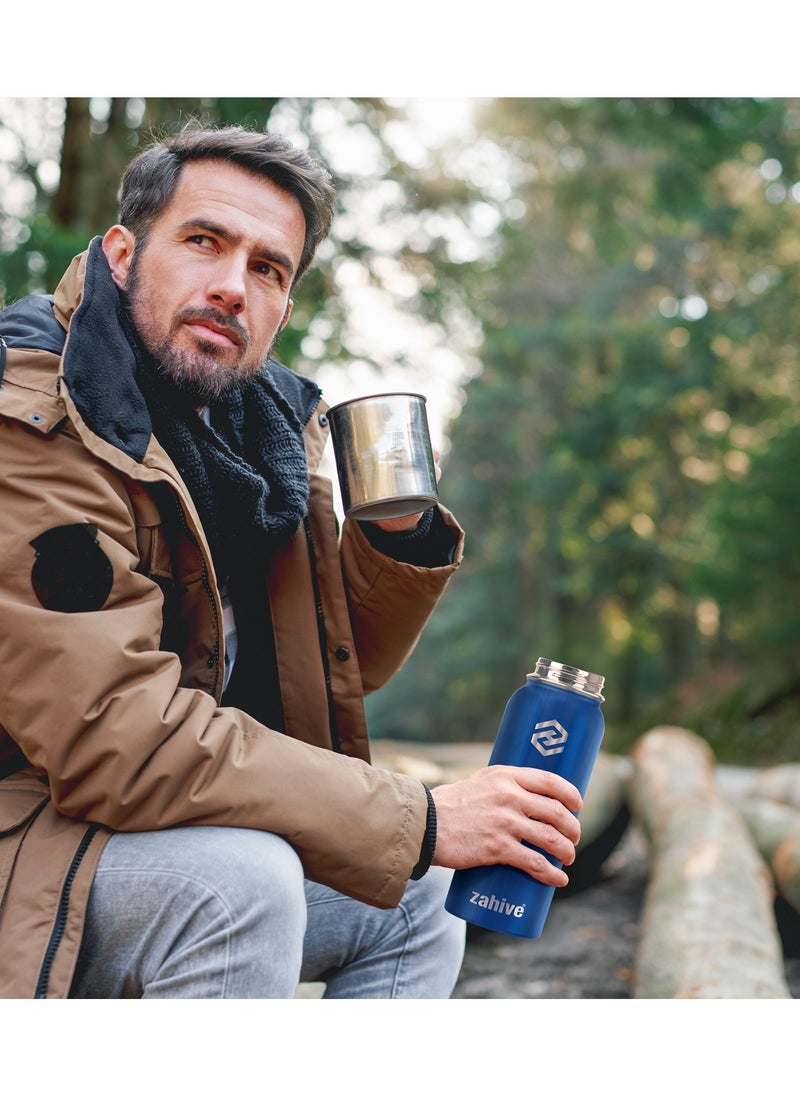 Zahive Insulated Stainless Steel Water Bottle with Straw with 3 Lids and Bag 1000 ml, Double Wall Thermos for Hot and Cold Drinks for Gym and Work, Wide Mouth, Leak Proof, 1 liter, Navy Blue  - Image 3
