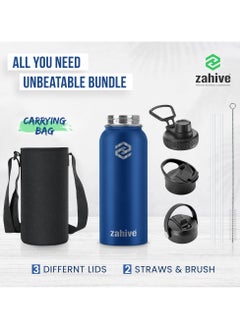 Stainless Steel Insulated Water Bottle with Straw with 3 Lids and Bag 1000 ml, Double Wall Thermos for Hot and Cold Drinks for Gym and Work, Wide Mouth, Leak Proof, 1 liter, Navy Blue - pzsku/ZE6DAE0BE629328E9A979Z/45/_/1725727874/e40367b1-3edc-4548-a75a-ae6d0dabf789