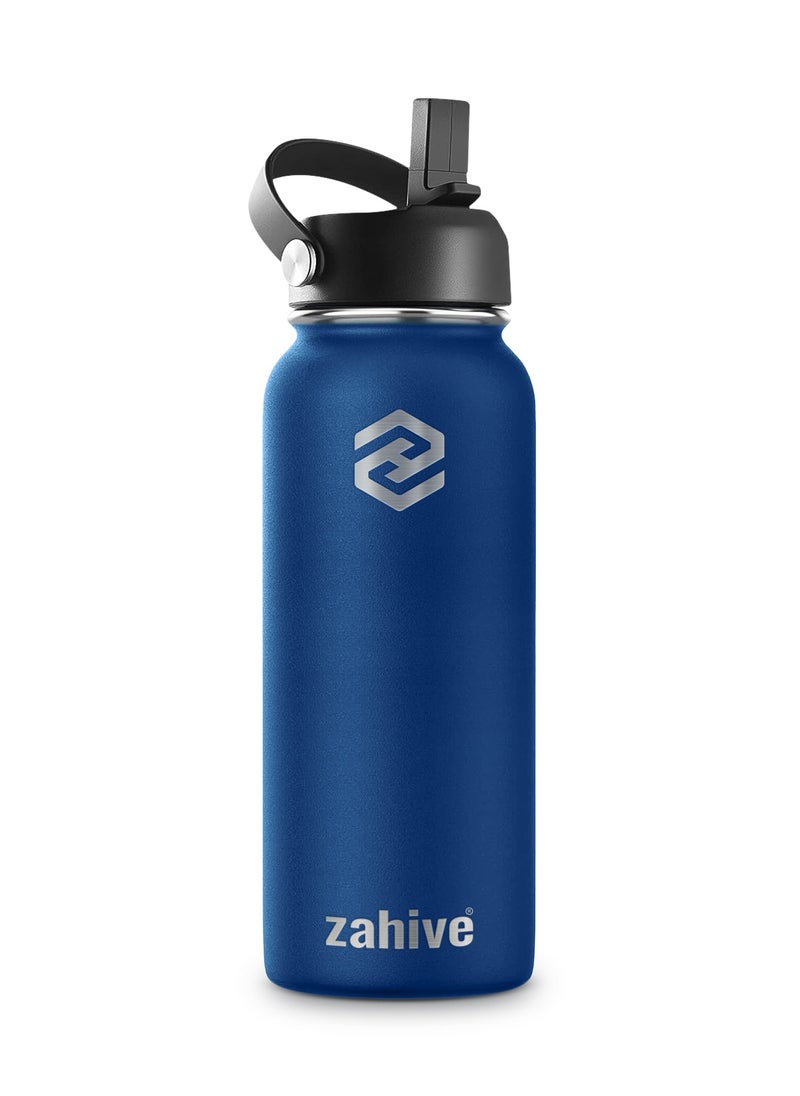 Stainless Steel Insulated Water Bottle with Straw with 3 Lids and Bag 1000 ml, Double Wall Thermos for Hot and Cold Drinks for Gym and Work, Wide Mouth, Leak Proof, 1 liter, Navy Blue - pzsku/ZE6DAE0BE629328E9A979Z/45/_/1728974700/22f5f8e2-d48f-4399-ad5f-7782098517bf