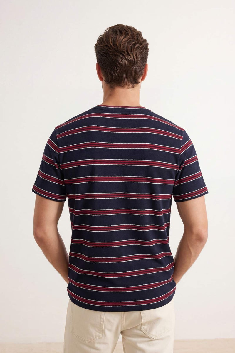 trendyol Navy Blue Regular Striped Knitted T-Shirt Tmnss26Ts00015 - Image 3