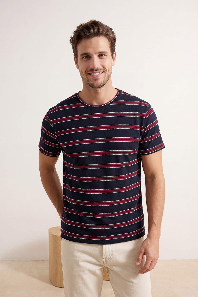 trendyol Navy Blue Regular Striped Knitted T-Shirt Tmnss26Ts00015 - Image 1