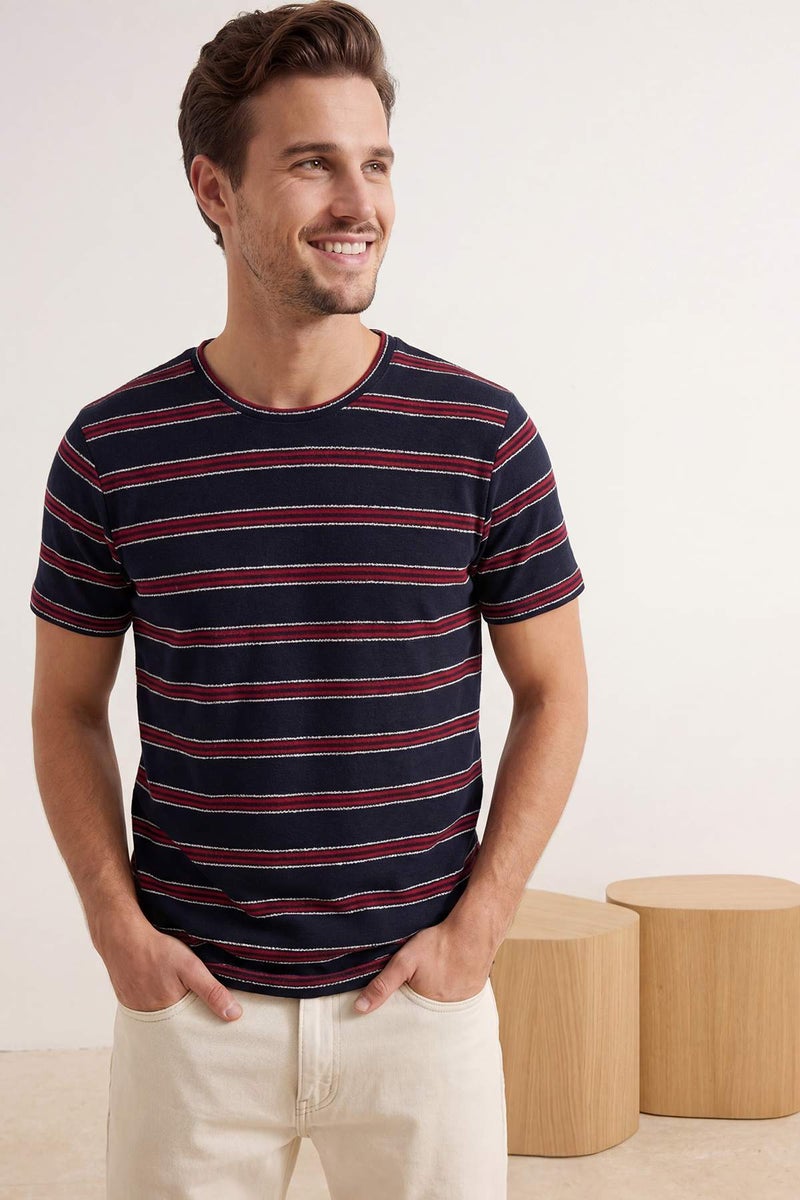 trendyol Navy Blue Regular Striped Knitted T-Shirt Tmnss26Ts00015 - Image 2