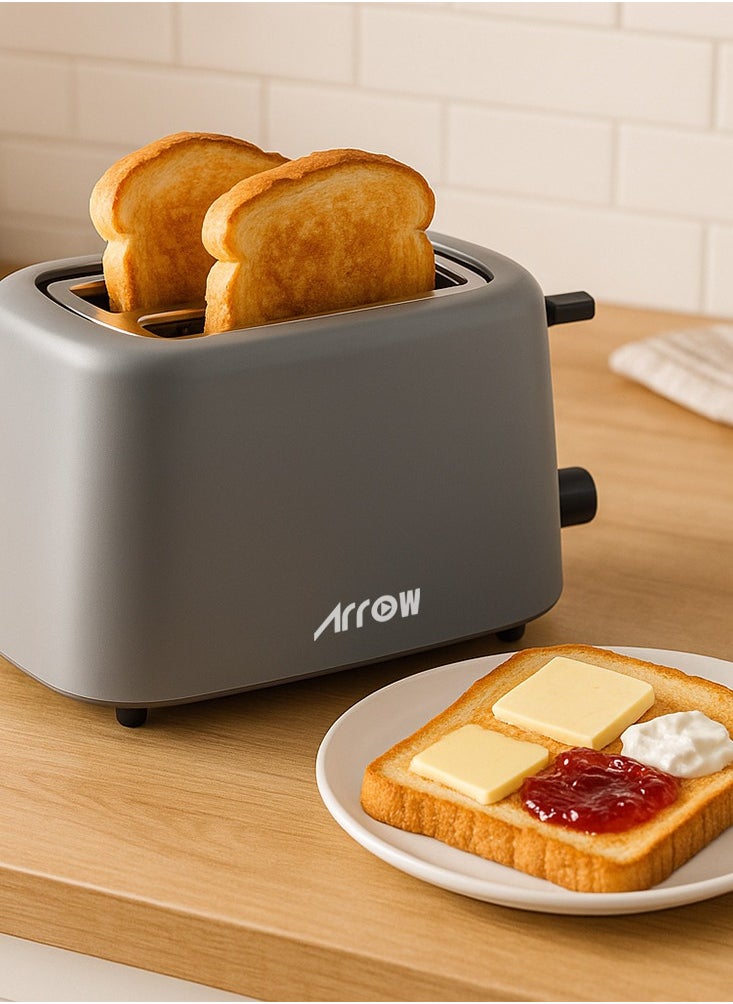 Arrow - 2-Slice Plastic Toaster with 6 Browning Settings, Compact Design, 650W, Black + Dark Grey Color, Removable Crumb Tray, Built-in Cord Storage | Model No: RO-02TD - Image 1