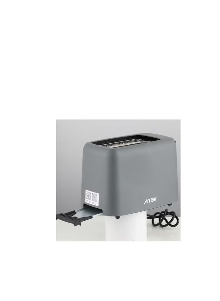 Arrow 2-Slice Plastic Toaster with 6 Browning Settings, Compact Design, 650W, Black + Dark Grey Color, Removable Crumb Tray, Built-in Cord Storage | Model No: RO-02TD - Image 4