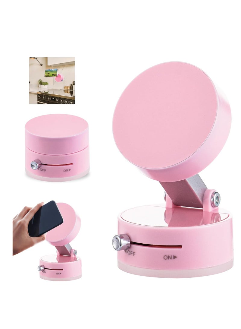 Vacuum Magnetic Phone Holder Updated Suction Cup Phone Mount Foldable and Portable Easy to Operate and Durable Multi-scenario Application 360° Adjustable for Gym/Kitchen/Bathroom/Car/Desktop(Pink) - Image 1