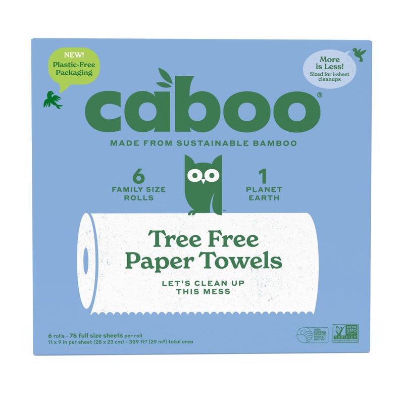 Caboo Tree Free Paper Towels, 6 Rolls, Plastic Free & Eco Friendly, Earth Friendly, Sustainable Kitchen Paper Towels with Strong 2 Ply Sheets - Image 2