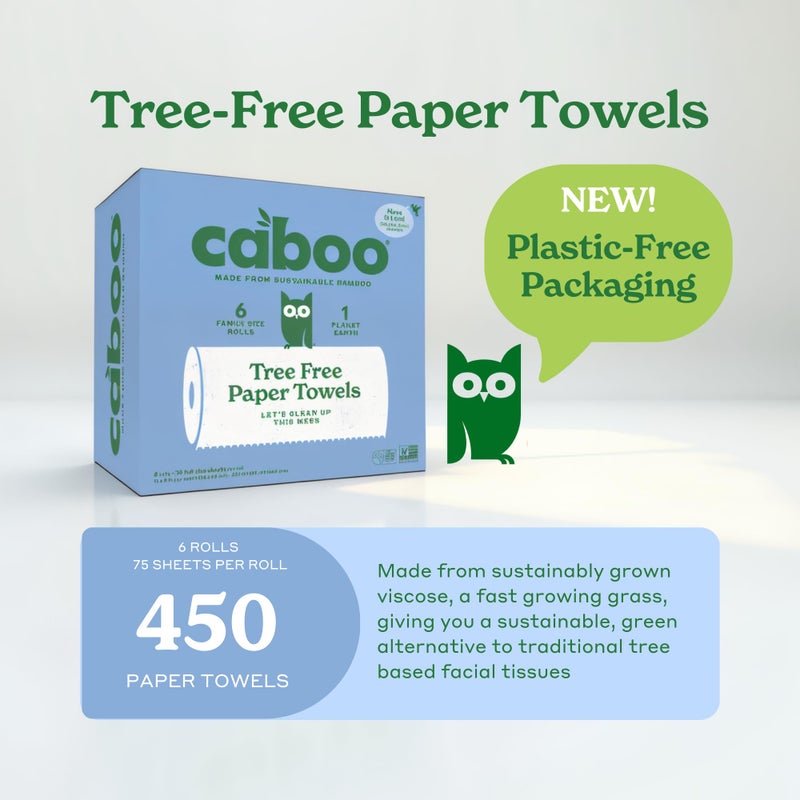 Caboo Tree Free Paper Towels, 6 Rolls, Plastic Free & Eco Friendly, Earth Friendly, Sustainable Kitchen Paper Towels with Strong 2 Ply Sheets - Image 3