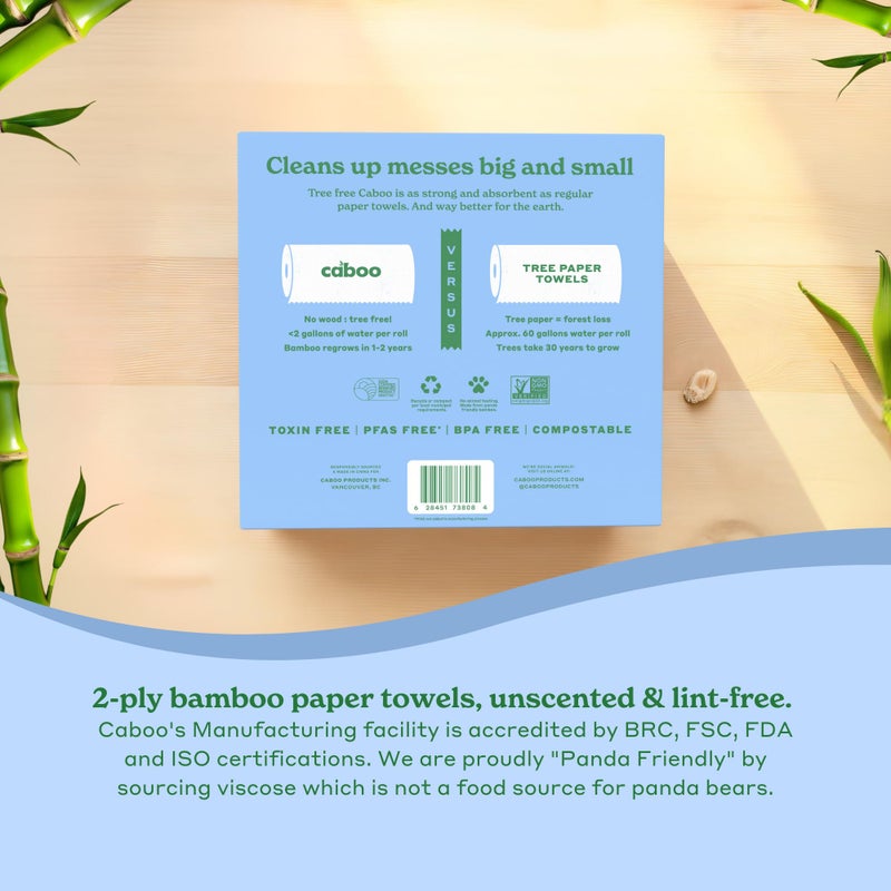 Caboo Tree Free Paper Towels, 6 Rolls, Plastic Free & Eco Friendly, Earth Friendly, Sustainable Kitchen Paper Towels with Strong 2 Ply Sheets - Image 4