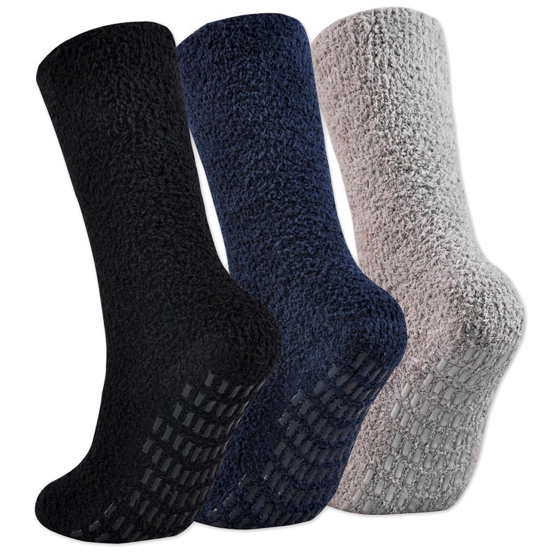 JORMATT 3 Pairs Women Grip Fuzzy Socks Non Skid Men Thick Cozy Slipper Hospital Socks with Grips,Size S - Image 1