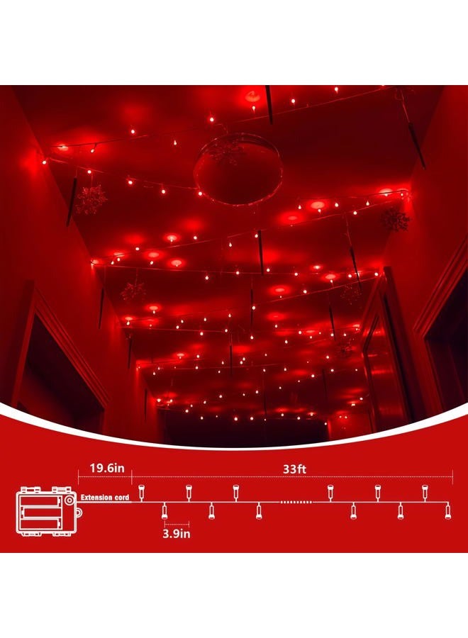 Qitong 2 Pack Red Battery Operated Halloween Lights, Each 33ft 100 LED String Lights Outdoor Waterproof with Remote, Clear Wire Christmas Twinkle Lights with 8 Modes Indoor - Image 2