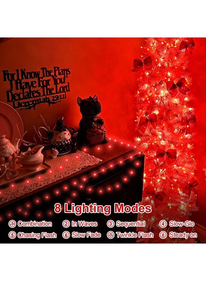 Qitong 2 Pack Red Battery Operated Halloween Lights, Each 33ft 100 LED String Lights Outdoor Waterproof with Remote, Clear Wire Christmas Twinkle Lights with 8 Modes Indoor - Image 3