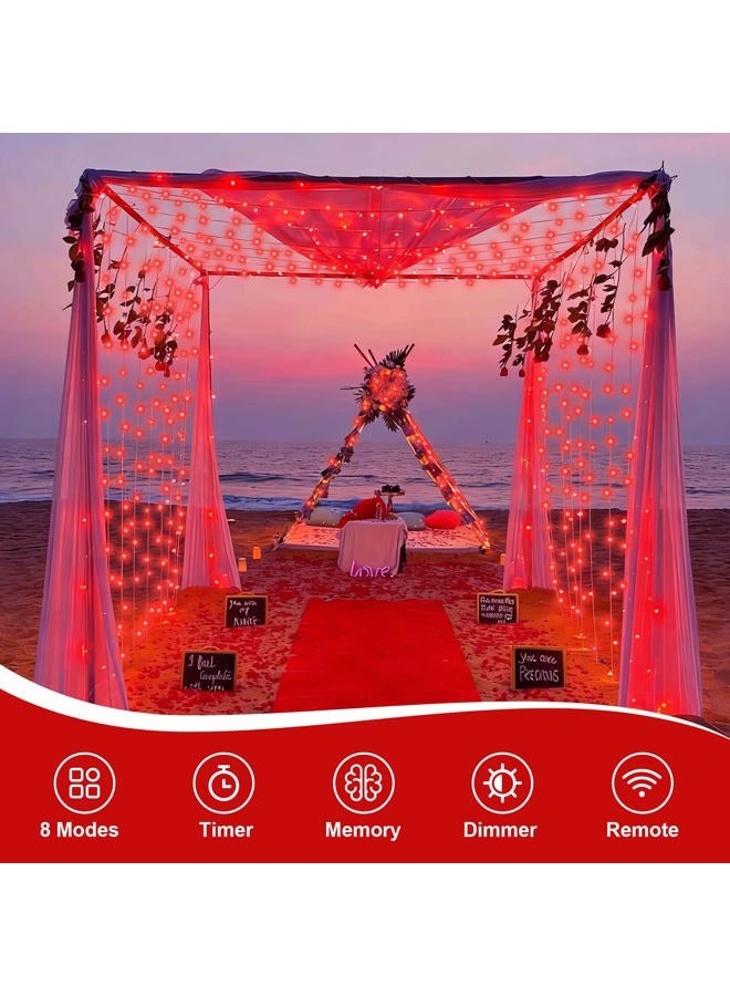 Qitong 2 Pack Red Battery Operated Halloween Lights, Each 33ft 100 LED String Lights Outdoor Waterproof with Remote, Clear Wire Christmas Twinkle Lights with 8 Modes Indoor - Image 4