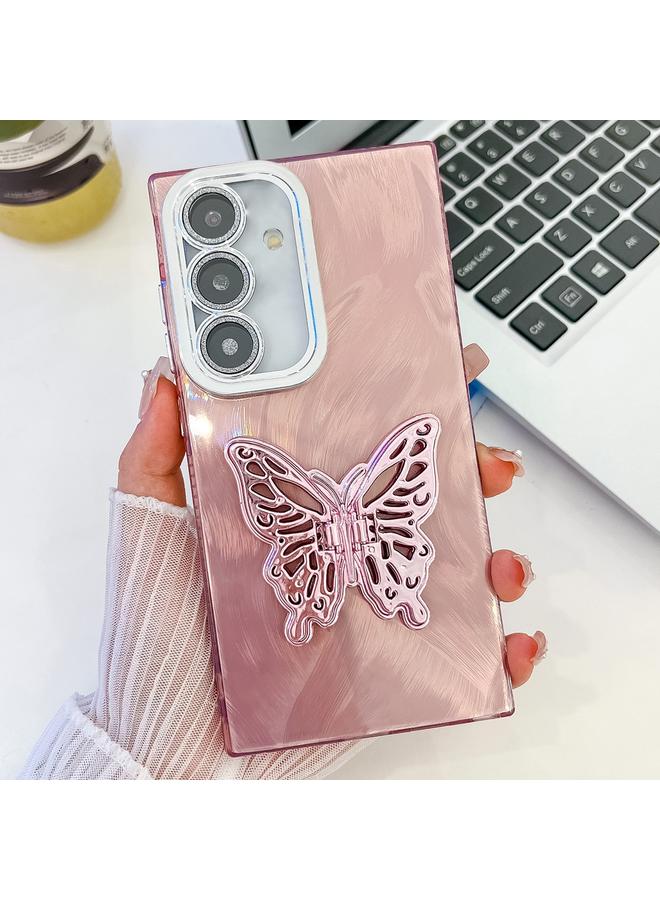 اس-توب جراب لهاتف Samsung Galaxy A25 5G، جراب هاتف TPU بحامل على شكل فراشة وملمس لامع مع غشاء عدسة - Image 1