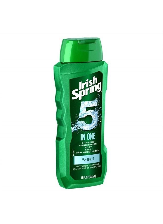 Irish Spring - 5-in-1 Shampoo, Conditioner, Body Wash, Face Wash and Deodorizer, 18 oz (Pack of 2) - Image 1