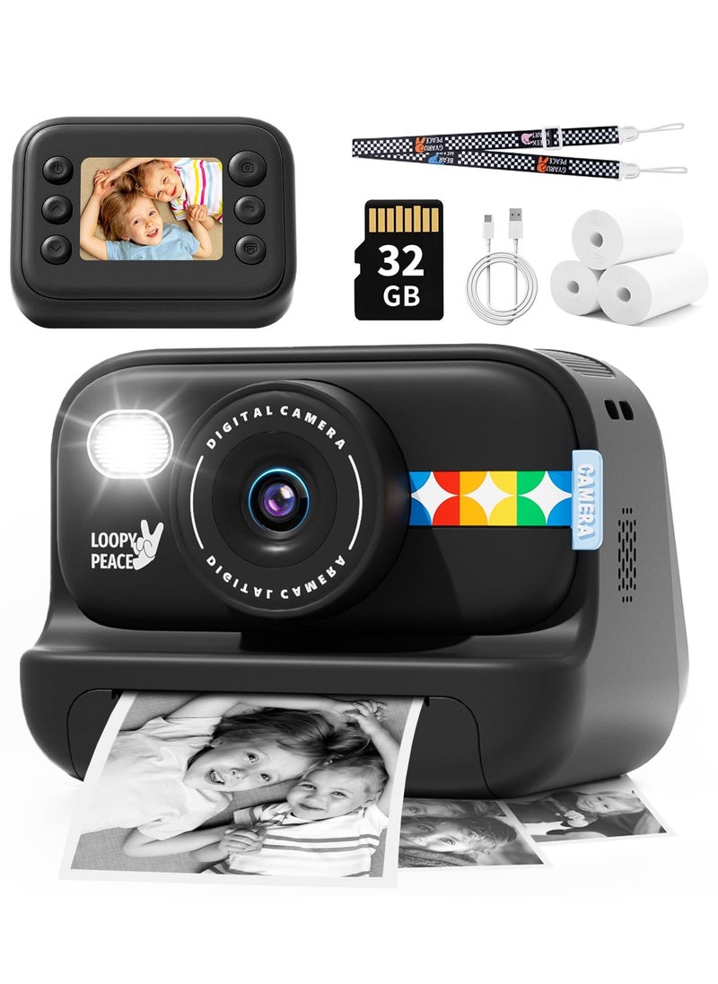 Milatech Instant Print Camera for Kids, 48MP Photos 1080P Digital Video Camera, 32GB Card Black  - Image 1