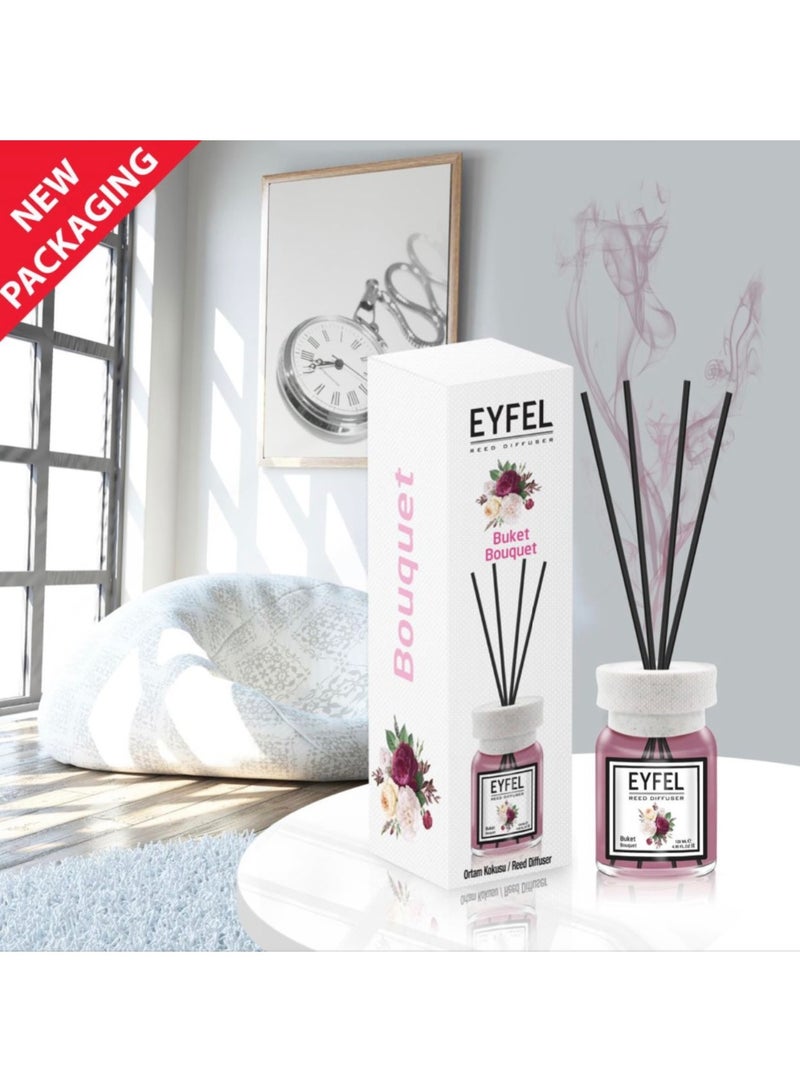 EYFEL Reed Diffuser 120ml – [BOUQUET] Scented Home Fragrance with Reed Sticks, Decorative Aroma Diffuser for Bedroom, Living Room, Office & Bathroom