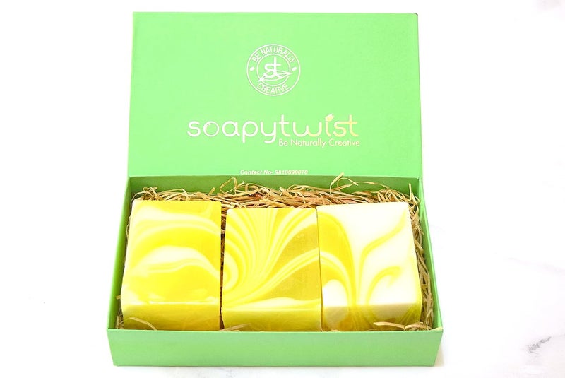 Soapy Twist Swirling Bathing Bars Pack of 3 Soap Bar Lemon - Image 1