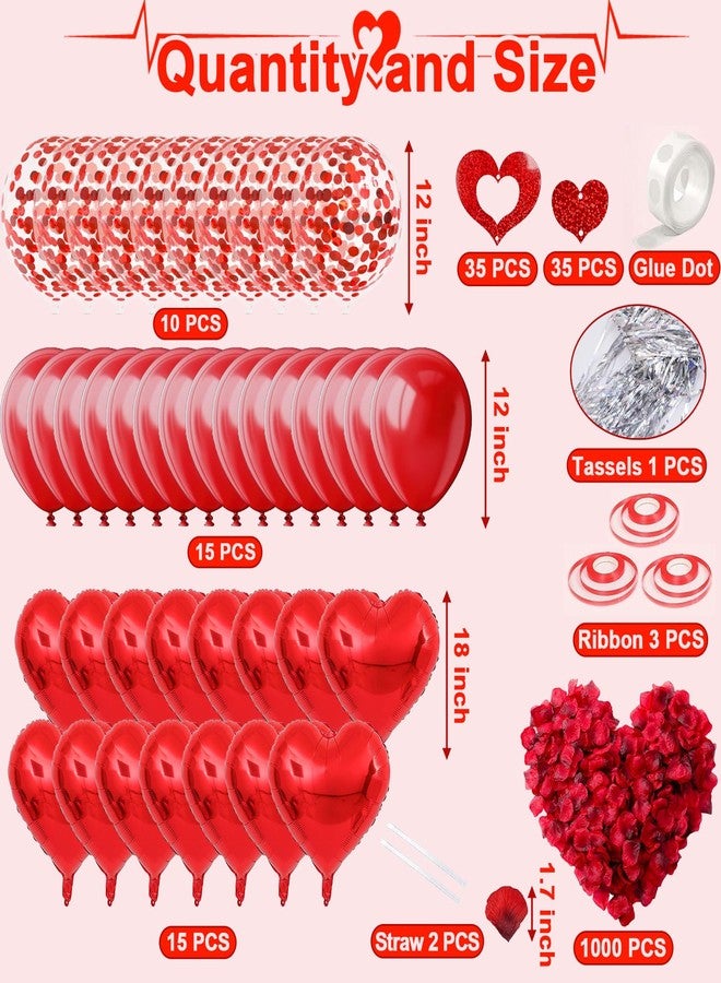 Famoby Heart-Shaped Aluminum Foil Balloon,Red Latex balloons,Confetti Balloon,Fake Petals and Hanging Streamer for Valentines Wedding Bridal Shower Anniversary Engagement Party Supplies Decorations - Image 2