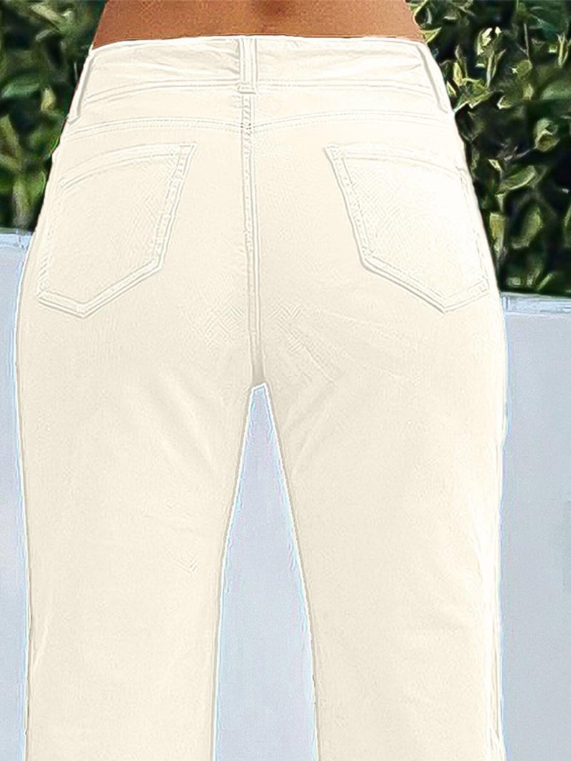 Flamingals Women's Wide Leg Pants for Women Mid Waist Dress Flare Straight Leg Corduroy Pants Work 31" Inseam Trouser White XL - Image 3