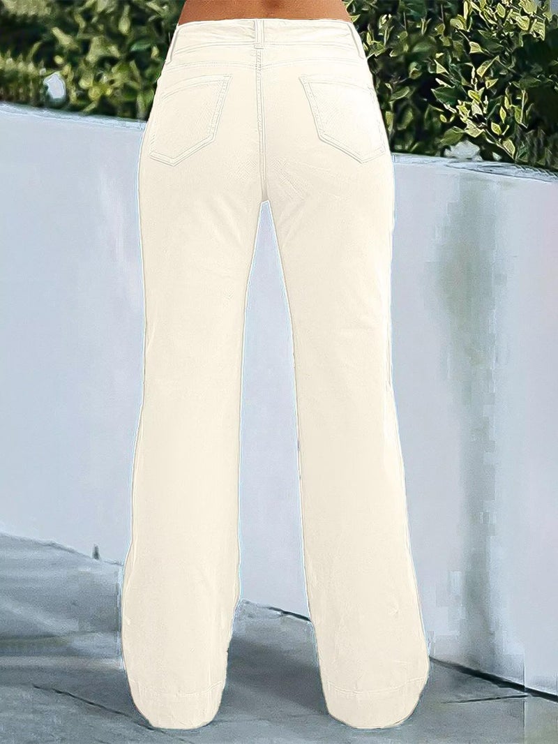 Flamingals Women's Wide Leg Pants for Women Mid Waist Dress Flare Straight Leg Corduroy Pants Work 31" Inseam Trouser White XL - Image 5