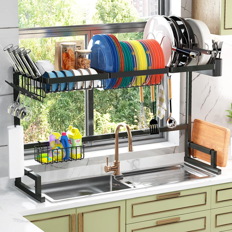 ADBIU Over The Sink 24 325 L Dish Drying Rack Expandable Dimension SnapOn Design 2 Tier Kitchen Large Dish Drainer Counter Storage Organizer