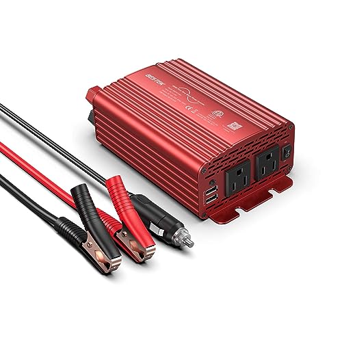 BESTEK 300Watt Pure Sine Wave Power Inverter - DC 12V to AC 110V Car Plug Inverter Adapter, Power Converter with 4.8A Dual USB Charging Ports and 2 AC Outlets Car Charger - Image 1