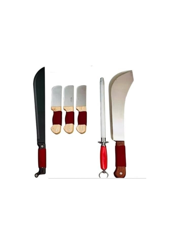 Butcher Knife Set – Heavy Duty Steel with Stainless Mix, Non-Slip Handle, Includes Cleaver, Brazilian Knife, and Boning Knife – 3 Years Warranty