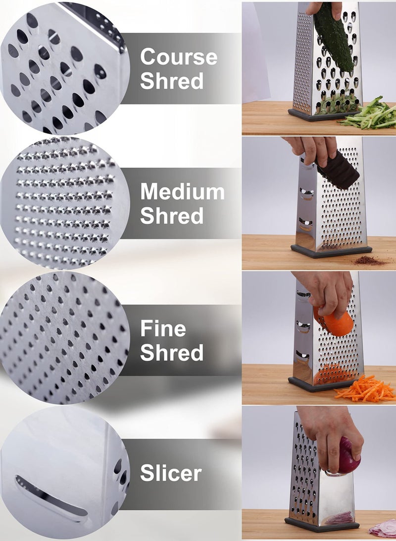 MIXDE Cheese Grater, Box Grater for Cheese Stainless steel Vegetable Slicer Food Shredder 4-Sided Convenience Gadgets for kitchen - Image 4