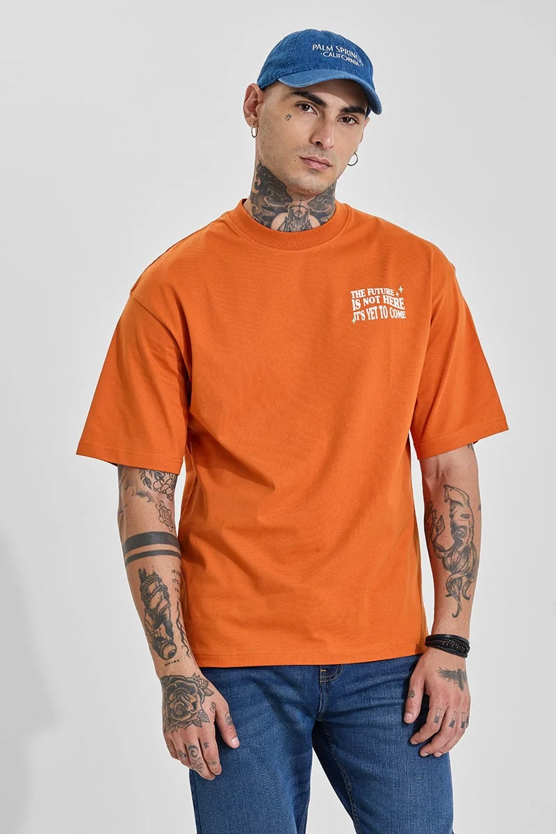 سنيتش Vibrant Orange Graphic Half Sleeve Oversized Streetwear T-Shirt